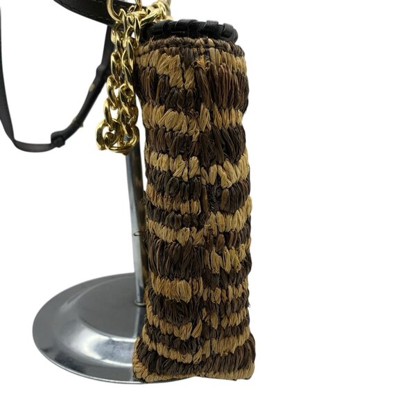 Michael Kors Straw Rosalie Leather Trim Small Crossbody Clutch Bag Purse - Picture 4 of 12